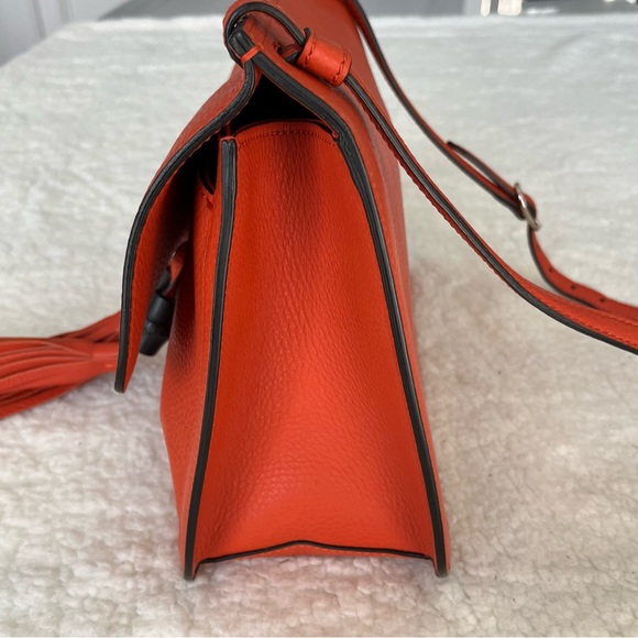 GUCCI Bamboo Daily Leather Flap Shoulder Bag- Orange - Picture 4 of 13